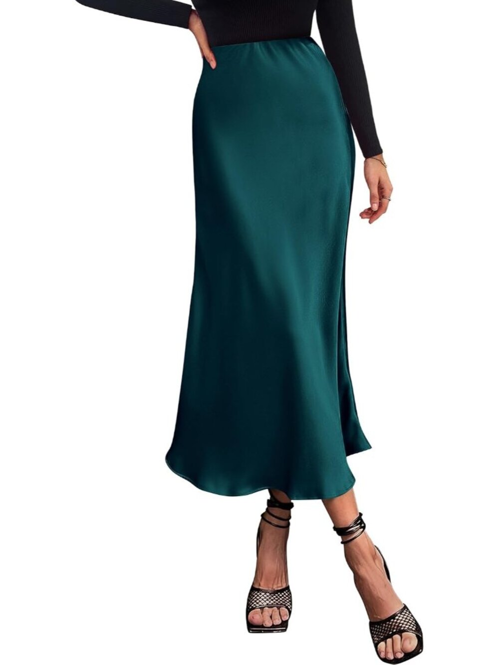 Women Dark Blue High Waist Satin Elegant Slip Bias Cut Flowy Long Midi Skirt